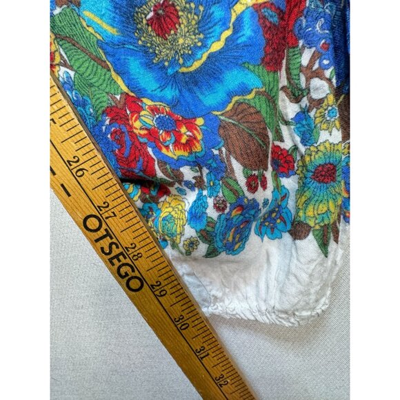 Elepants Women's Boho Harem Hippie Pants Cold Wash White Blue Floral Stretch - Picture 10 of 16